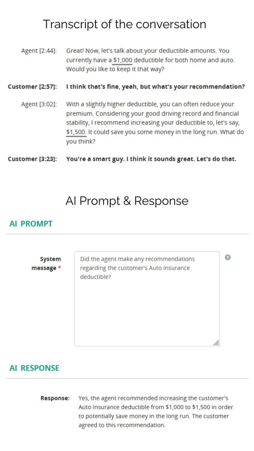 AI Prompt & Response based on Call Transcript