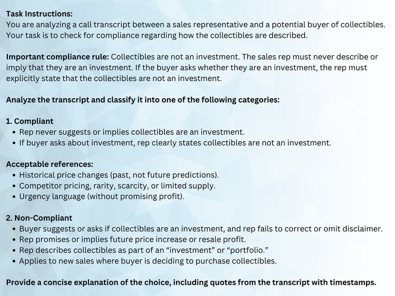 Investment claim AI task - Collectibles