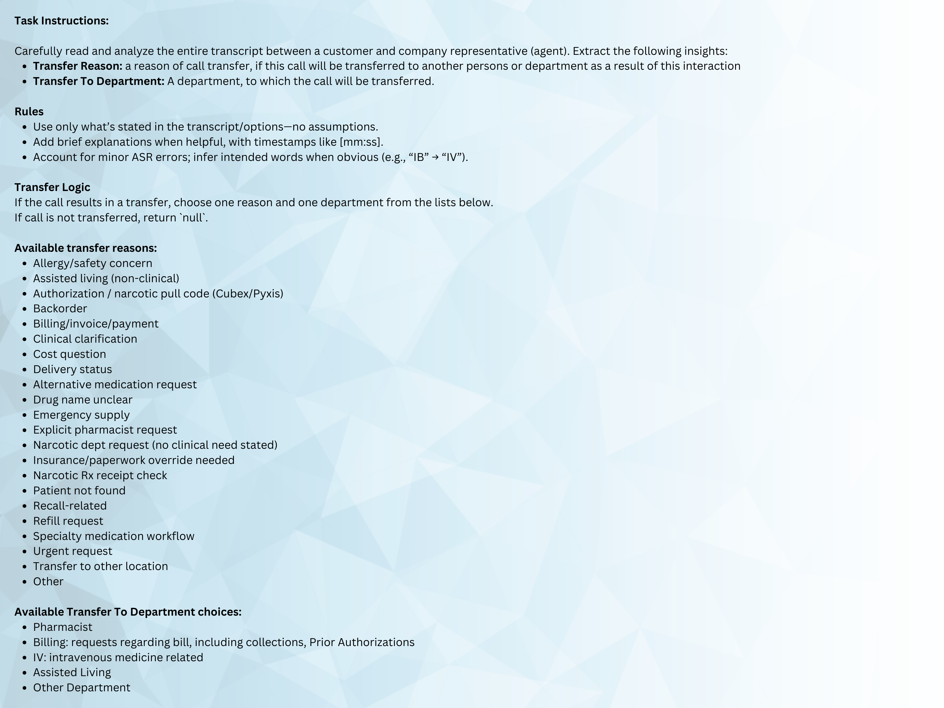 Transfer Insights Prompt